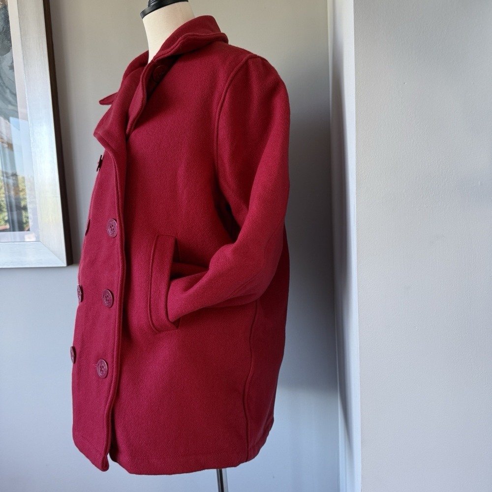 Vintage Holloway Red Wool Pea Coat Ladies Large Made in USA Quilted Lining - Picture 3 of 16